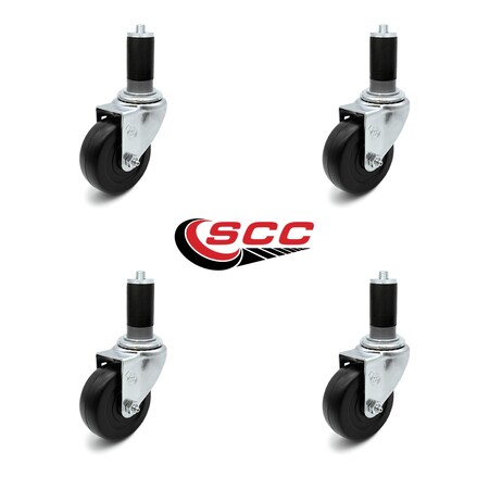 Hard Rubber Swivel Expanding Stem Caster Set of 4 w/3" x 1.25" Black Wheels and 1-1/4" Stems - Includes 4 Swivel - 1100 lbs Total Capacity - Service Caster Brand